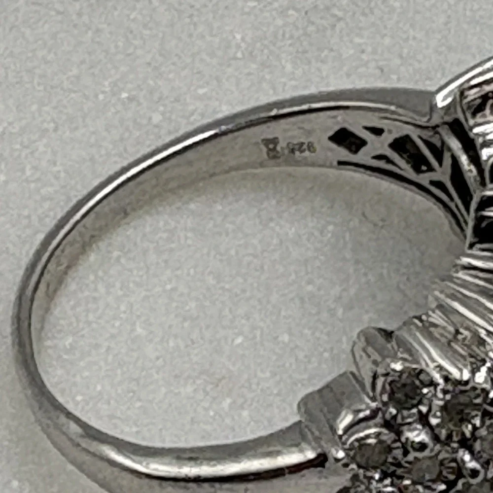 JTV Sterling Silver Natural Diamond Ring Size 12 Cocktail Cluster Holiday READ